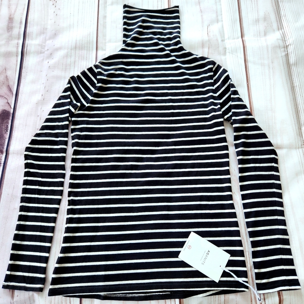 Adriano Goldschmied Knits "Chels" Stripe Turtleneck Black White, Women's Size XS - Picture 4 of 10